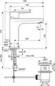 Waschtischarmatur in Chrom mit einem herausnehmbaren Ablauf. Produkt von Ideal Standard, dargestellt mit technischen Maßen und Installationsdetails.